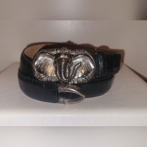 Women's Brighton Black Leather Belt with Silver Elephant Buckle